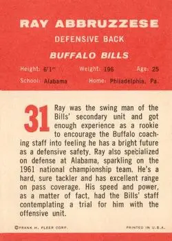 1963 Fleer #31 - Ray Abruzzese - Buffalo Bills