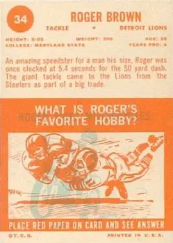 1963 Topps #34 - Roger Brown - Detroit Lions - Back 1963 Topps #34 - Roger Brown - Detroit Lions - Back