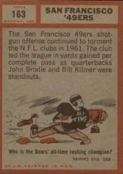 1962 Topps #163 - Card #163 - San Francisco 49ers - Back