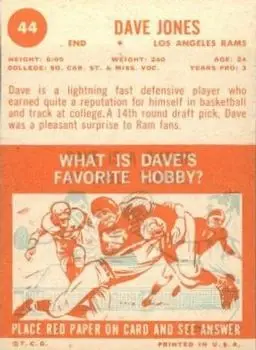 1963 Topps #44 - Dave Jones - Los Angeles Rams - Back
