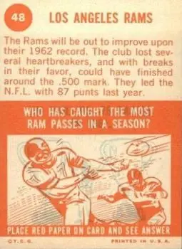 1963 Topps #48 - Card #48 - Los Angeles Rams - Back 1963 Topps #48 - Card #48 - Los Angeles Rams - Back