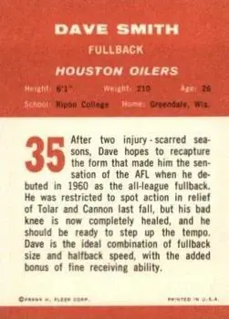 1963 Fleer #35 - Dave Smith - Houston Oilers