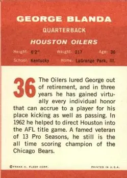 1963 Fleer #36 - George Blanda - Houston Oilers
