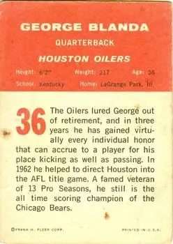 1963 Fleer #36 - George Blanda - Houston Oilers