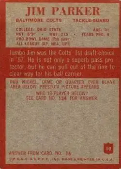 1965 Philadelphia #10 - Jim Parker - Baltimore Colts - Back