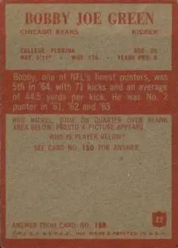 1965 Philadelphia #22 - Bobby Joe Green - Chicago Bears - Back