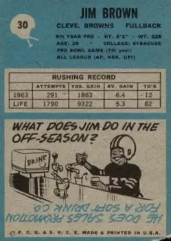 1964 Philadelphia #30 - Jimmy Brown - Cleveland Browns - Back 1964 Philadelphia #30 - Jimmy Brown - Cleveland Browns - Back