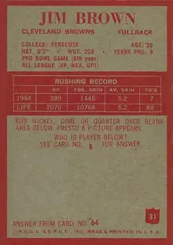 1965 Philadelphia #31 - Jimmy Brown - Cleveland Browns - Back