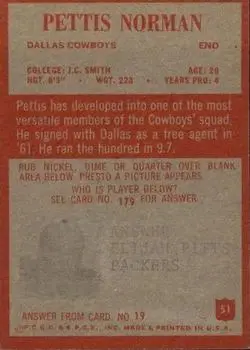 1965 Philadelphia #51 - Pettis Norman - Dallas Cowboys - Back