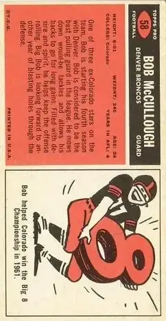 1965 Topps #58 - Bob McCullough - Denver Broncos - Back