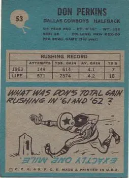 1964 Philadelphia #53 - Don Perkins - Dallas Cowboys - Back