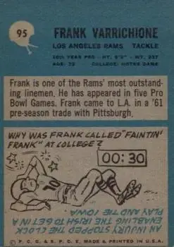 1964 Philadelphia #95 - Frank Varrichione - Los Angeles Rams - Back 1964 Philadelphia #95 - Frank Varrichione - Los Angeles Rams - Back