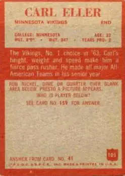 1965 Philadelphia #105 - Carl Eller - Minnesota Vikings - Back 1965 Philadelphia #105 - Carl Eller - Minnesota Vikings - Back