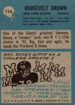 1964 Philadelphia #114 - Roosevelt Brown - New York Giants - Back