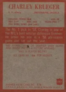 1965 Philadelphia #177 - Charlie Krueger - San Francisco 49ers - Back
