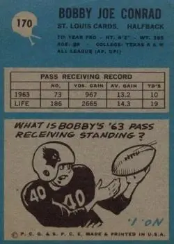 1964 Philadelphia #170 - Bobby Joe Conrad - St. Louis Cardinals - Back 1964 Philadelphia #170 - Bobby Joe Conrad - St. Louis Cardinals - Back