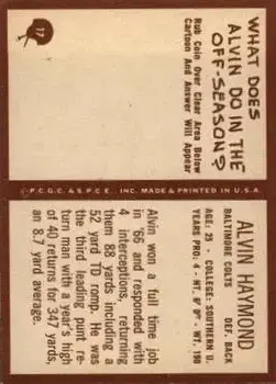 1967 Philadelphia #17 - Alvin Haymond - Baltimore Colts - Back