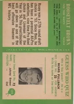 1966 Philadelphia #119 - Roosevelt Brown - New York Giants - Back 1966 Philadelphia #119 - Roosevelt Brown - New York Giants - Back