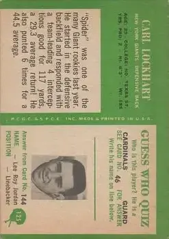 1966 Philadelphia #125 - Spider Lockhart - New York Giants - Back