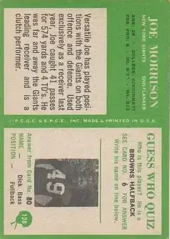 1966 Philadelphia #128 - Joe Morrison - New York Giants - Back