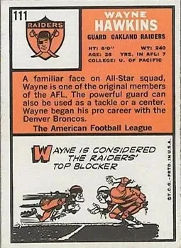 1966 Topps #111 - Wayne Hawkins - Oakland Raiders - Back