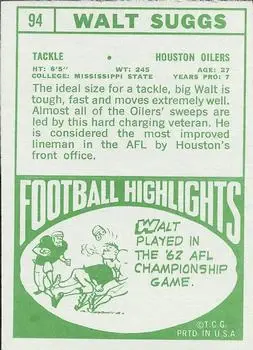1968 Topps #94 - Walter Suggs - Houston Oilers
