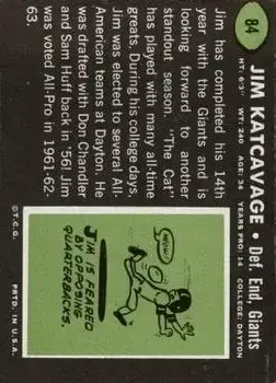 1969 Topps #84 - Jim Katcavage - New York Giants - Back