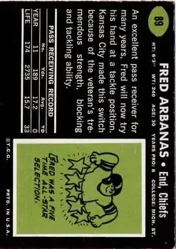 1969 Topps #89 - Fred Arbanas - Kansas City Chiefs - Back