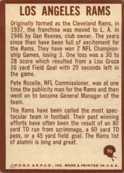 1967 Philadelphia #96 - Card #96 - Los Angeles Rams - Back