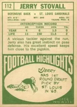1968 Topps #112 - Jerry Stovall - St. Louis Cardinals - Back