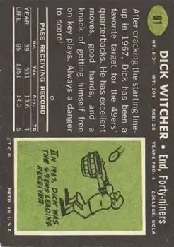 1969 Topps #91 - Dick Witcher - San Francisco 49ers - Back