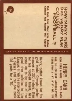 1967 Philadelphia #110 - Henry Carr - New York Giants - Back 1967 Philadelphia #110 - Henry Carr - New York Giants - Back