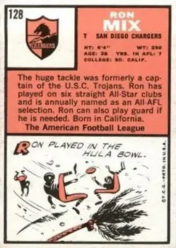 1966 Topps #128 - Ron Mix - San Diego Chargers - Back