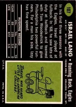 1969 Topps #107 - Israel Lang - Philadelphia Eagles - Back