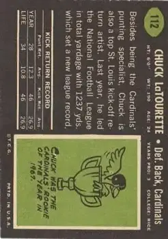 1969 Topps #112 - Chuck Latourette - St. Louis Cardinals - Back 1969 Topps #112 - Chuck Latourette - St. Louis Cardinals - Back