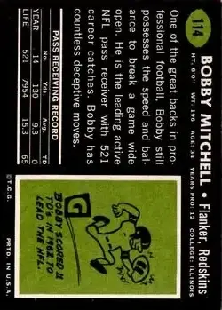 1969 Topps #114 - Bobby Mitchell - Washington Redskins - Back 1969 Topps #114 - Bobby Mitchell - Washington Redskins - Back