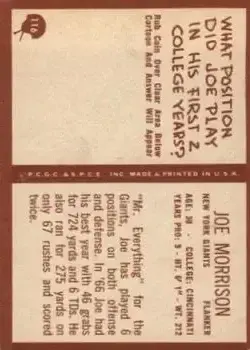 1967 Philadelphia #116 - Joe Morrison - New York Giants - Back