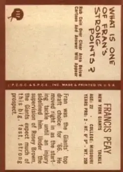 1967 Philadelphia #117 - Francis Peay - New York Giants - Back 1967 Philadelphia #117 - Francis Peay - New York Giants - Back