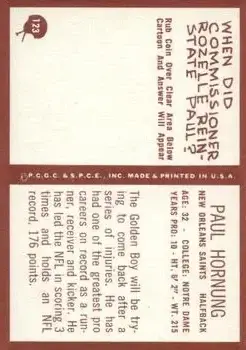 1967 Philadelphia #123 - Paul Hornung - New Orleans Saints - Back