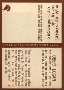 1967 Philadelphia #126 - Obert Logan - New Orleans Saints - Back