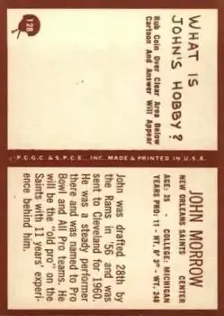 1967 Philadelphia #128 - John Morrow - New Orleans Saints - Back 1967 Philadelphia #128 - John Morrow - New Orleans Saints - Back