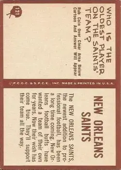 1967 Philadelphia #132 - Card #132 - New Orleans Saints - Back