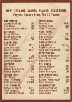 1967 Philadelphia #132 - Card #132 - New Orleans Saints - Back