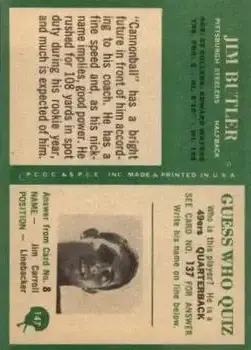 1966 Philadelphia #147 - Jim Butler - Pittsburgh Steelers - Back 1966 Philadelphia #147 - Jim Butler - Pittsburgh Steelers - Back