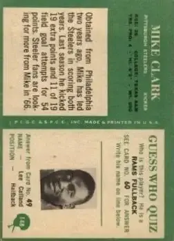1966 Philadelphia #148 - Mike Clark - Pittsburgh Steelers - Back
