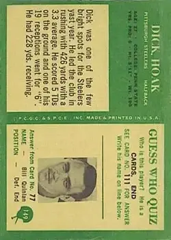 1966 Philadelphia #149 - Dick Hoak - Pittsburgh Steelers - Back