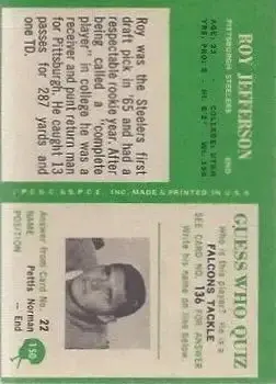 1966 Philadelphia #150 - Roy Jefferson - Pittsburgh Steelers - Back