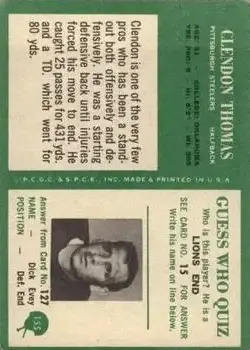 1966 Philadelphia #155 - Clendon Thomas - Pittsburgh Steelers - Back 1966 Philadelphia #155 - Clendon Thomas - Pittsburgh Steelers - Back