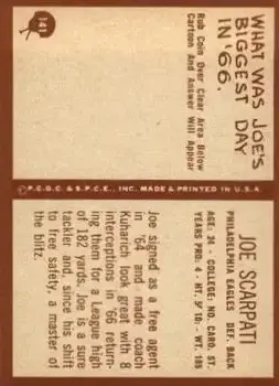 1967 Philadelphia #141 - Joe Scarpati - Philadelphia Eagles - Back