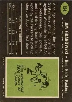1969 Topps #124 - Jim Grabowski - Green Bay Packers - Back